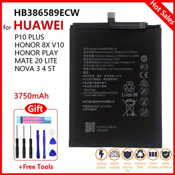 100% Оригинальный Аккумулятор HB386589ECW 3750 мАч Для Huawei P10 Plus Honor 8X View 10 V10 Mate 20 Lite Nova 3 4 5T Батареи Инструмент