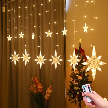 2,5 М светодиодный звездный занавес 220 В ЕС, Рождественская гирлянда, гирлянды, сказочные огни на открытом воздухе для окна, свадебная вечеринка, новогодний декор