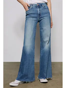 2023 Весна/лето, новые женские модные джинсы свободного кроя с широкими штанинами, женские модные длинные джинсовые брюки с кисточками по краю
