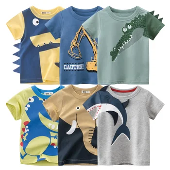 2023 Летняя детская футболка с 3D рисунком для мальчика, Футболка с изображением Динозавра и Акулы для мальчиков, Футболки для девочек, Детская одежда с Рисунком