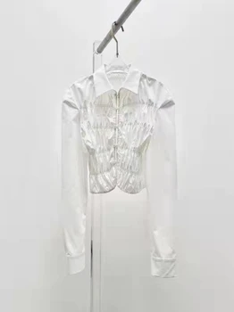 2023 Новая мода взлетно-посадочная полоса темперамент романтический хлопковый игровой набор плиссированная черно-белая рубашка