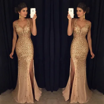2023 Новое женское Длинное платье с V-образным вырезом и разрезом Splash Gold от kim kardashian vestidos de gala