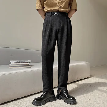 2023 Новые черные Костюмные брюки, мужские Модные Светские мужские Модельные брюки, Корейские Свободные прямые брюки, Мужские офисные официальные брюки S-XL