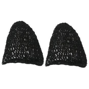 2X Женская Мягкая шапочка-снуд из Вискозы, Сетчатая шапочка для волос, вязаная крючком, черная