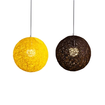 2Х Кофейных/Желтых Шариковых люстры из бамбука, ротанга и пеньки, Индивидуальное творчество, Сферический Ротанговый абажур-гнездо
