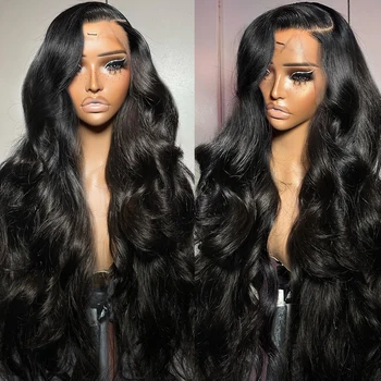 30-34 Дюймов 13x4 Объемные волнистые парики из натуральных волос на кружеве, предварительно выщипанные 4x4 HD парик с закрытием шнурка, бразильские волосы для женщин