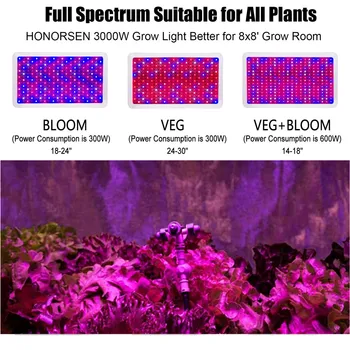 3000 Вт светодиодный светильник для выращивания растений полного спектра с двойным переключателем для гидропонных комнатных растений, овощей и цветов (10 Вт светодиодов 300 шт.)