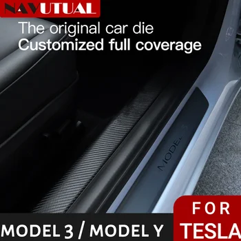 4 Шт. Углеродное Волокно для Tesla Модель 3 Защита от Потертостей на Пороге Автомобиля для Tesla Model3 Модель 3 Защита От ударов Сзади, Наклейка на Порог Передней двери