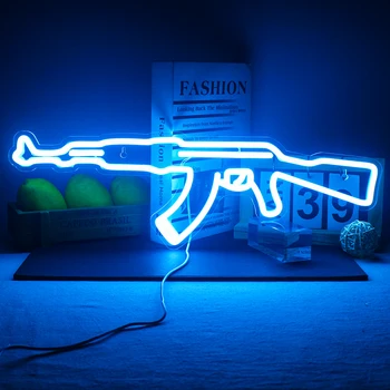 AK 47 LED Неоновая Вывеска Световой Пистолет Led Супер Крутой Подвесной Ночник Игровая Комната Магазин Бар Вечерние Персонализированное Украшение Стен Неон
