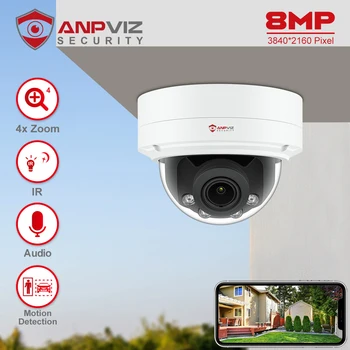 Anpviz 8MP IP-камера Наружная Безопасность 4-Кратный Зум Купольная Система Видеонаблюдения SD-карта Встроенный микрофон H.265 Обнаружение движения 2,0 IP66 ИК 30 м