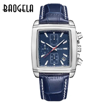 Baogela/ новые квадратные часы от бренда leisure, мужские популярные модные спортивные часы, мужской хронограф, мужской световой календарь, часы из кожи