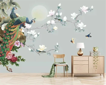 beibehang Индивидуальные экологически чистые обои с индивидуальностью, Магнолия, ручная роспись, цветочные птицы, новый китайский фон, 3d обои