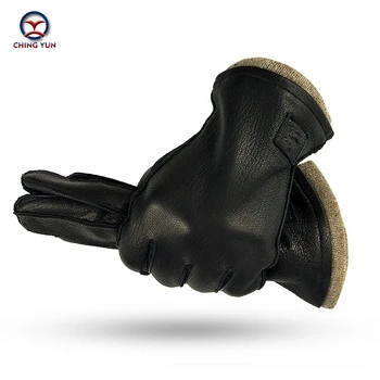 CHING YUN Новые лучшие зимние мужские перчатки из кожи оленя, теплые мягкие перчатки с наружным швом, 70% шерстяная подкладка, перчатки большого размера