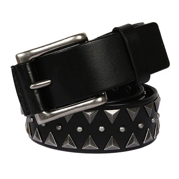Cinturón Punk con remaches de Metal pesado para hombre y Mujer, cinturón de cuero genuino, Rock Stud, vaquero, Ceinture