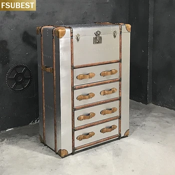 FSUBEST Алюминиевый шкаф для хранения в индустриальном стиле, Американский Винтажный Кожаный ящик для хранения, диван для гостиной, Ретро-столик