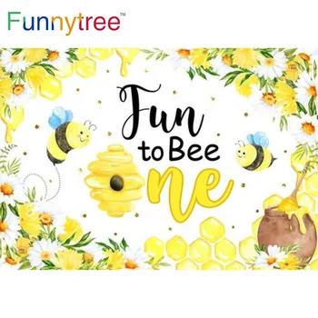 Funnytree Fun to Bee One Фон для вечеринки в честь 1-го дня рождения, Детский душ, Медовые цветы, Декор для торта, Реквизит для фотосъемки, фон