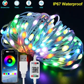 IP67 Кожаная Проволочная Гирлянда Smart Light, светодиодные гирлянды, совместимые с Bluetooth, сказочные огни, Синхронизация музыки, Рождественские огни, Украшение