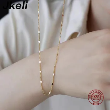 Jkeli настоящее серебряное ожерелье 925 пробы, женское ожерелье с цепочкой на ключицу из стерлингового серебра, блестящая цепочка, ожерелье, серебряные украшения