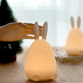 Kawaii Mi Rabbit Погладил силиконовую светодиодную лампу Night Light Многоцветный сенсорный датчик управления краном Лучший подарок для детей Baby Kids Light