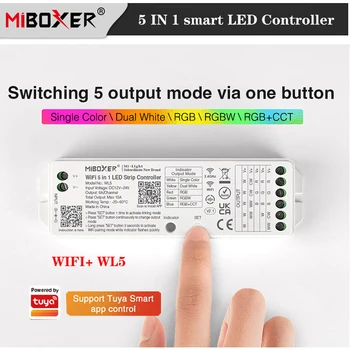 Miboxer DC12V-24V WIFI 5 в 1 Контроллер светодиодной Ленты WL5 Поддерживает приложение Tuya, пульт дистанционного управления 2.4G