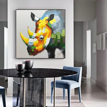 Monday Art Красочная Современная настенная картина ручной работы с мультяшным Животным Носорогом, Холст, картина маслом для детской комнаты в подарок
