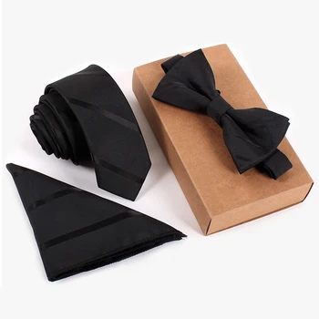 noeud papillon мужской галстук тонкий 5 см, узкие галстуки, черный полосатый набор галстуков, мужской галстук-бабочка, квадратный карман