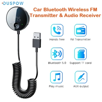 Ouspow Bluetooth 5.0 Автомобильный Аудиопередатчик, Беспроводной Bluetooth FM-передатчик, Аудиоприемник AUX, MP3-плеер, Автомобильный комплект Громкой связи