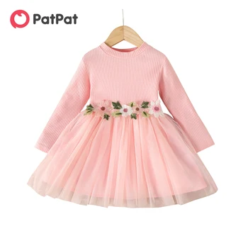 PatPat, платье с длинными рукавами и цветочным принтом для малышей, детская одежда для девочек