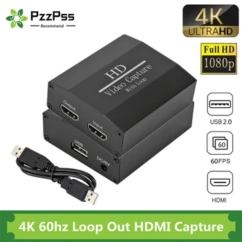 PzzPss 4K 60hz Loop Out HDMI Карта захвата Аудио-Видеозаписывающая Пластина Прямая Трансляция USB 2.0 1080p Граббер для игровой камеры PS4