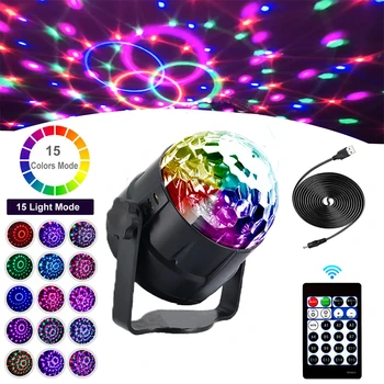RGB 4W 15 Цветов USB LED, кристалл, Волшебный Диско-Шар, Свет, DJ, Вечеринка, Автомобиль, Праздник, День Рождения, Звук, Активированный Эффект освещения Сцены