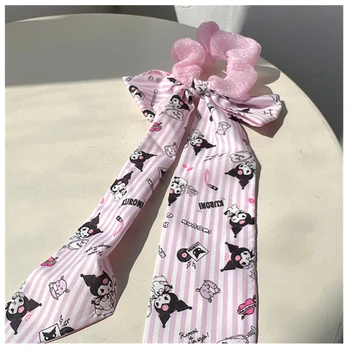 Sanrio Kawali Kuromi Шелковая лента, веревка для волос, аксессуары для волос с бантом, милая универсальная летняя подруга, подарок на день рождения, игрушки для девочек