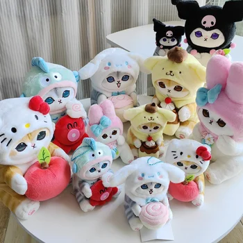 Sanrio Аниме Kuromi Melody Костюм Кошки Кукла Мультфильм Hello Kitty Кукла Подвеска Милая Плюшевая игрушка Подвеска Детский праздничный подарок
