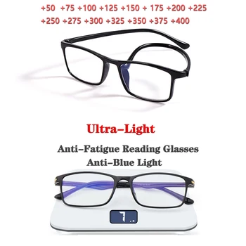 TR90 Очки для чтения с синим светом, защищающие от усталости Мужские и женские Ридеры, Прозрачные -50 -75 -125 -200 -275 -325 -400 для родителей