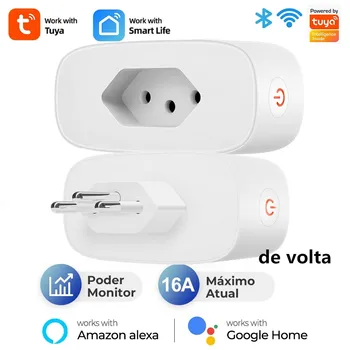 Tuya 16A Бразильский стандарт WiFi Smart Plug Адаптер для розетки Монитор питания Таймер приложение Voice Работает для Google Home Alexa