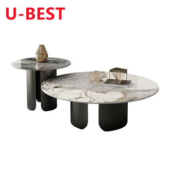 U-ЛУЧШИЙ современный кофейный столик из нержавеющей стали и золота, мебель для гостиной, Итальянский Роскошный дизайн, Мраморный чайный журнальный столик