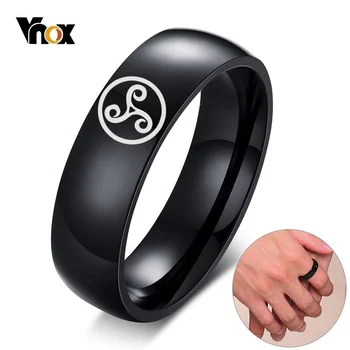 Vnox Бесплатная Гравировка, Трискеле, Спиральное кольцо с символом, Персонализированные обручальные кольца для мужчин, женщин, черные кольца из нержавеющей стали