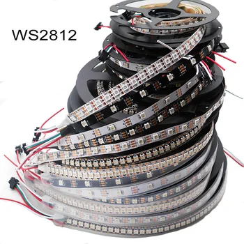 WS2812B 1 м/3 м/5 м, 30/60/74/96/100/144 пикселей/светодиодов/м, интеллектуальная светодиодная пиксельная лента, микросхема WS2812; WS2812B/M, IP30/IP65/IP67, черно-белая печатная плата, 5 В постоянного тока
