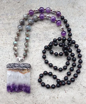 YA2388 Камень Друзы, паве, CZ кристалл, подвеска, бусины из Мукаита, ожерелье ручной работы длиной 30-32 дюйма