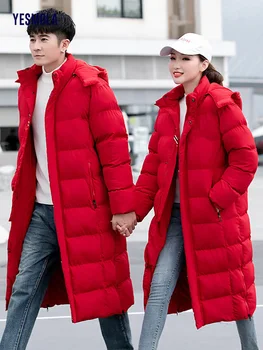 YESMOLA, однотонная длинная супер теплая толстая зимняя куртка 2023 года для мужчин и женщин, зимние пальто для пар Унисекс