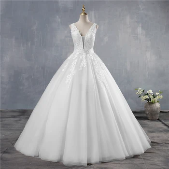 ZJ9149 2023 Белое Свадебное платье цвета слоновой кости, Сшитое на заказ, Большие размеры, Свадебное платье из тюля, Глубокий V-образный вырез, открытая спина