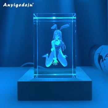 Аниме Май Сакурадзима Светодиодный Ночник Декор Спальни 3D RGB Манга Огни Подарок для Друзей Декор комнаты для девочек-Зайчиков K9 Хрустальная Лампа