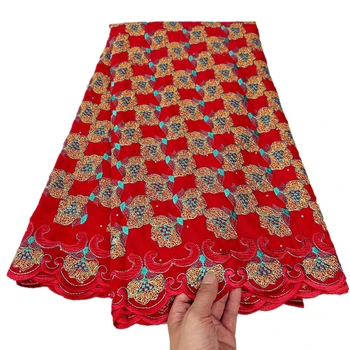 Африканская Хлопковая Швейцарская Вуалевая Кружевная ткань с камнями, Вышитое кружево для женского платья, высокое качество