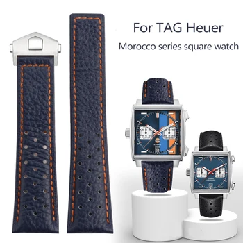 Браслет Для часов TAG Heuer, Ремешок для часов Monaco Серии CAW211R/P, Высококачественный Кожаный Водонепроницаемый Ремешок Для часов, Мужская Синяя Оранжевая Линия 22 мм