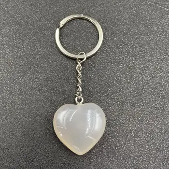 Брелок для ключей в форме сердца с кристаллом натурального агата 2FFX3, подвеска в виде сердца из камня агата, подвеска в виде персикового сердца