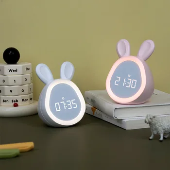 Будильник Cute Time Rabbit, перезаряжаемые светодиодные цифровые часы с подсветкой, Мультяшные часы с небольшой программой для детей и студентов
