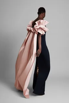 Вечерние платья в розово-черном стиле с накидкой, Саудовская Аравия, Атласные платья Русалки для выпускного вечера С оборками и Короткими рукавами, Вечернее платье-халат