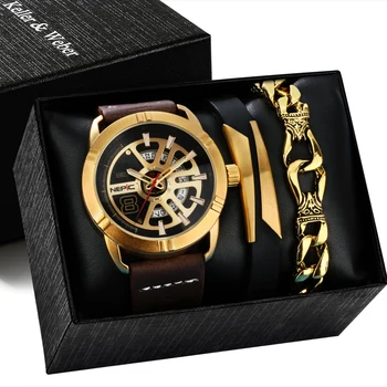 Водонепроницаемые часы для мужчин, кожаные Модные Роскошные светящиеся кварцевые наручные часы, набор браслетов с полым циферблатом, подарок для мужчин Reloj Hombre