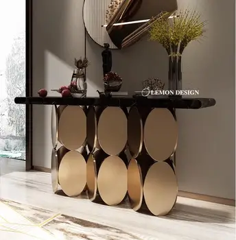 Входной столик дизайнерский мраморный входной столик у стены