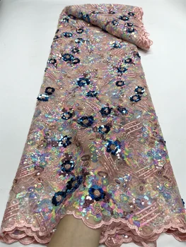 Высокое Качество 2023 Африканское Нигерийское Модное Гипюровое Тюлевое Платье с Вышивкой из Кружевной Ткани для Свадебной Вечеринки, Расшитое Бисером и Пайетками, 5 Ярдов jy234
