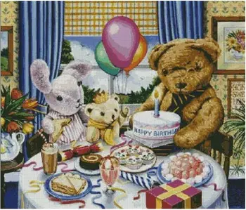 Вышивка Посылка, высококачественные наборы для вышивания крестиком, вечеринка по случаю Дня рождения медведя, Бесплатная доставка